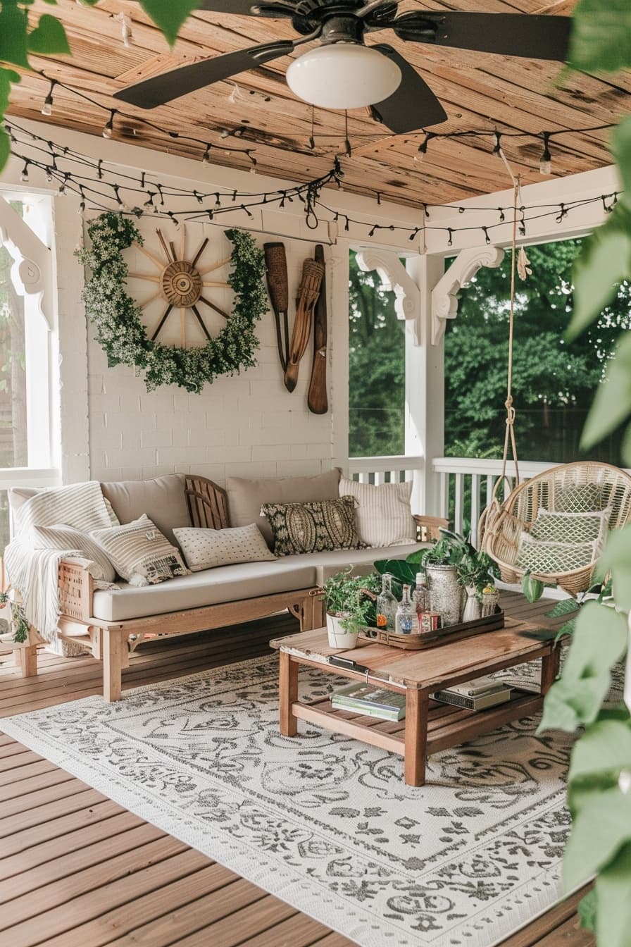 porch with white wall and sofa