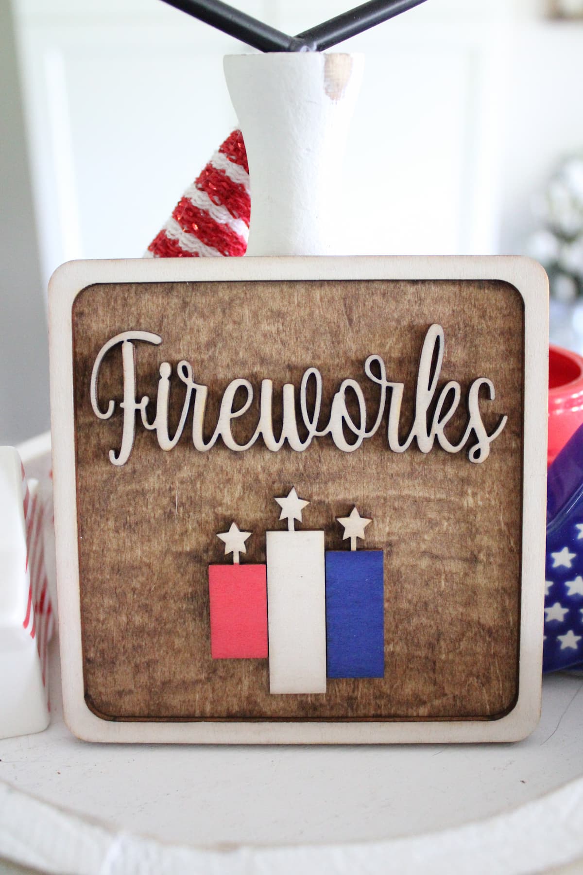 brown sign with fireworks