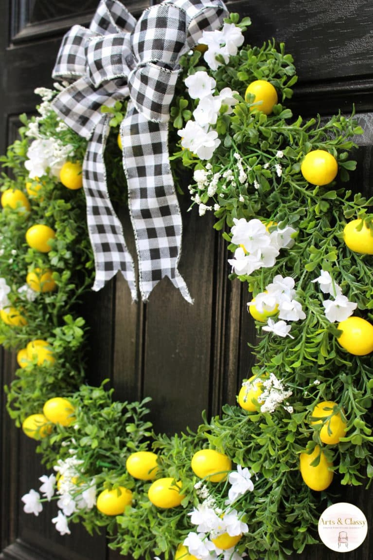 wreath with lemons and white flowers