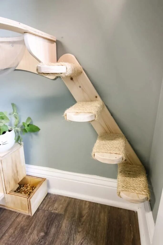 wooden open stairs on wall