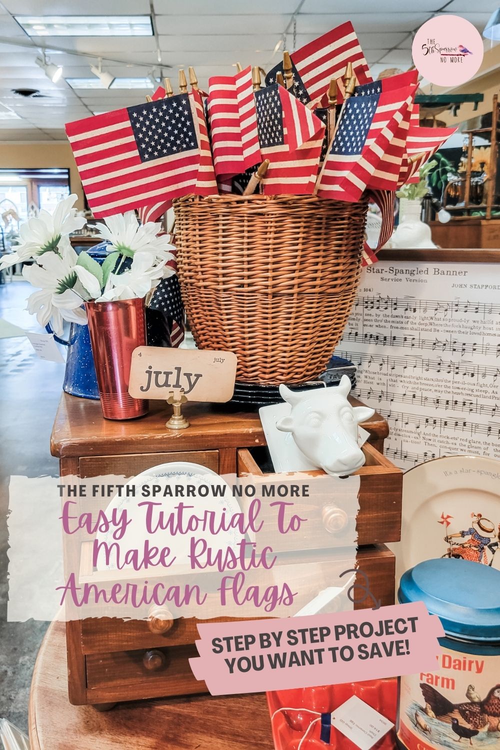 Make rustic American flags with this easy tutorial using store bought fabric flags and instant coffee for all of the patriotic holidays.