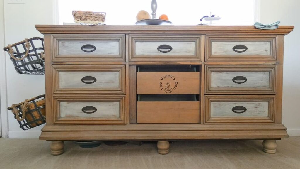 dresser with silver drawers