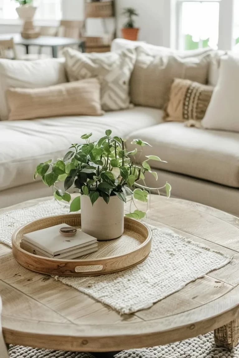 coffee table with plant