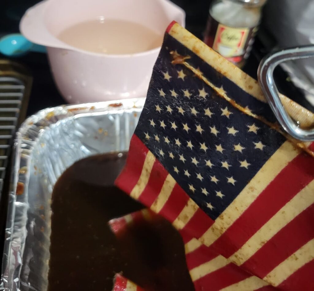 Flags out of coffee dye bath