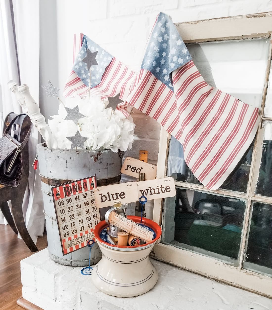 vintage flashcards and homemade American flag