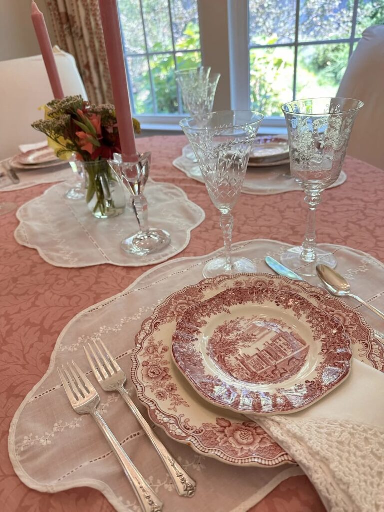 table with pink decor