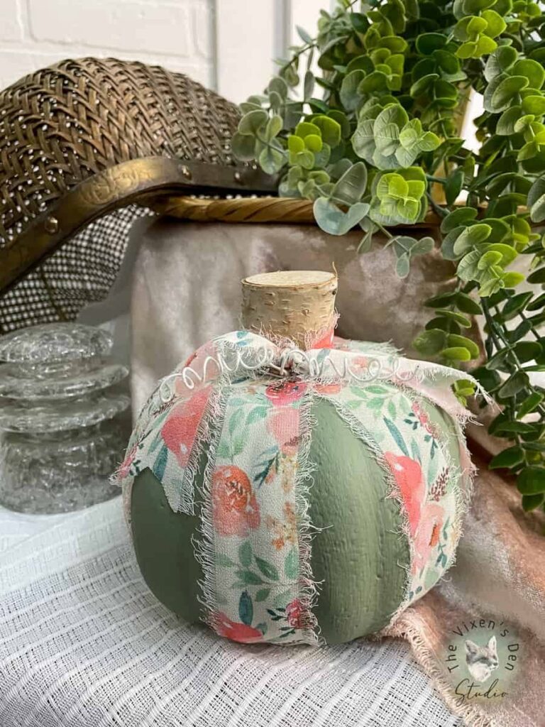 green pumpkin with fabric