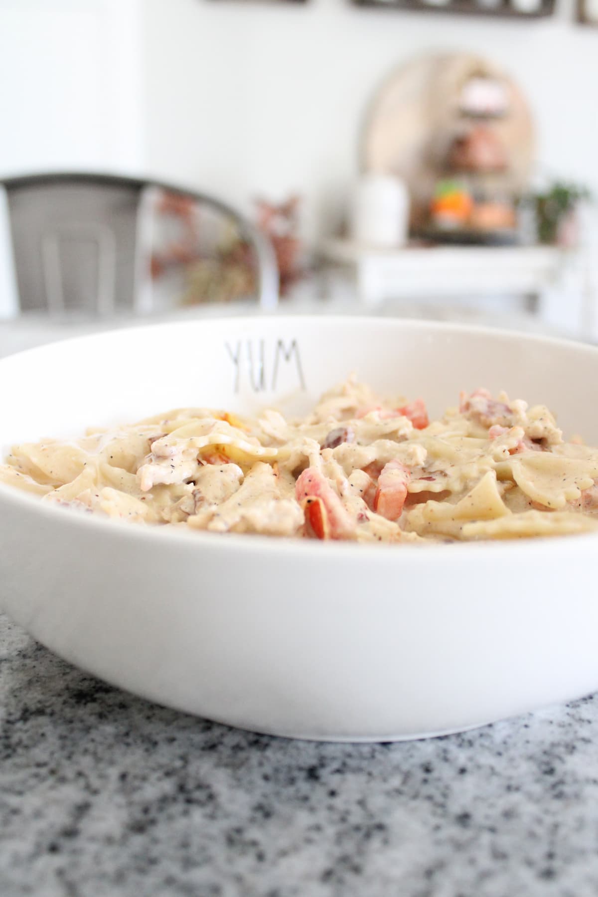 pasta in a white bowl