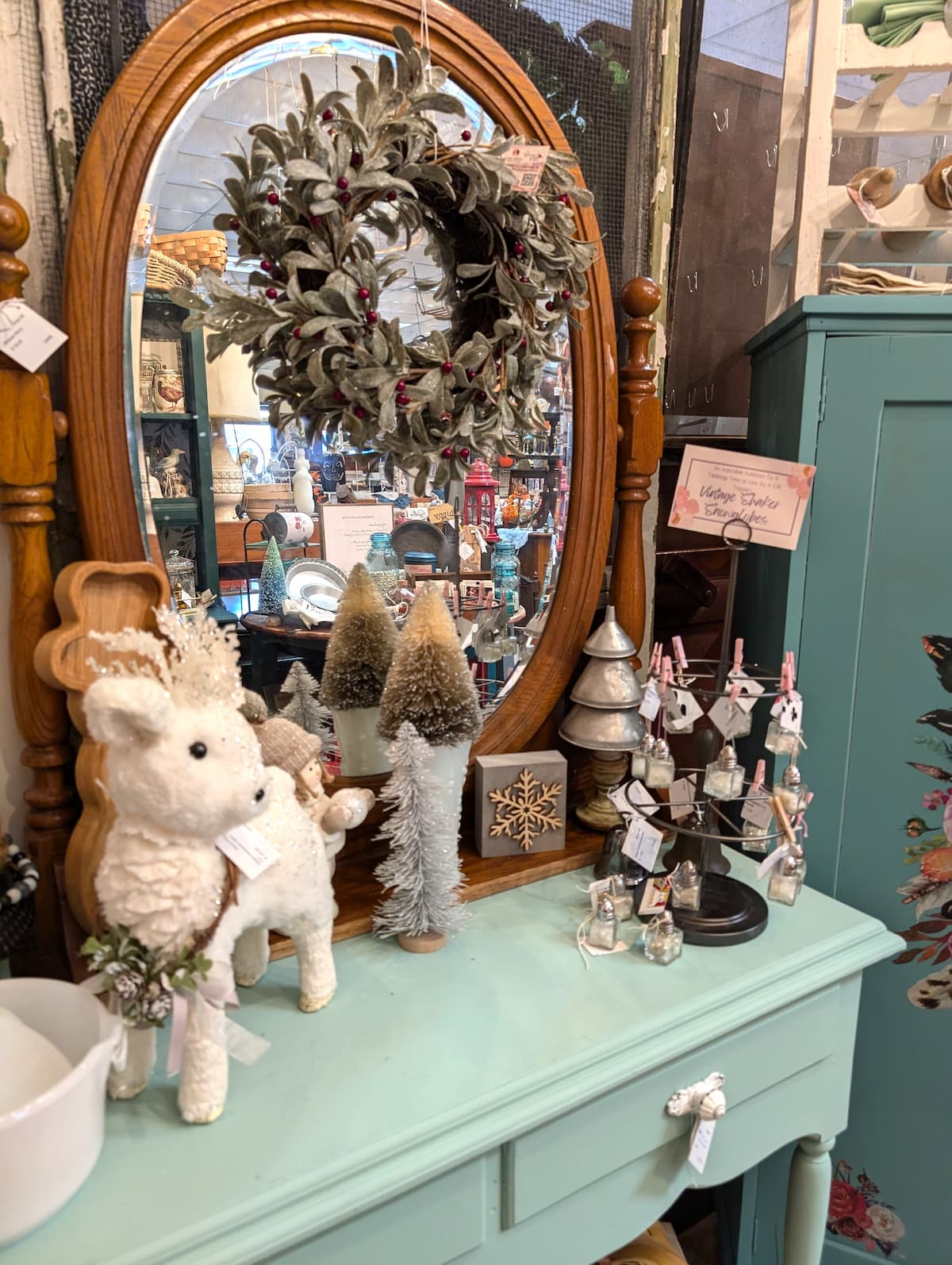 Christmas display in vintage booth