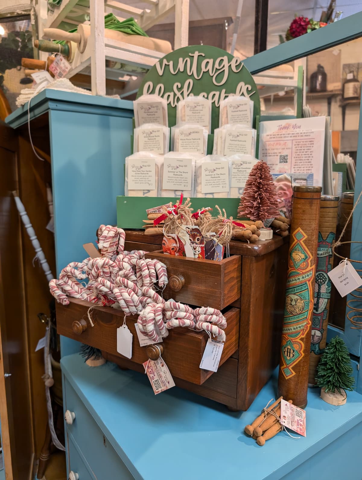 Vintage flashcard display in vendor booth