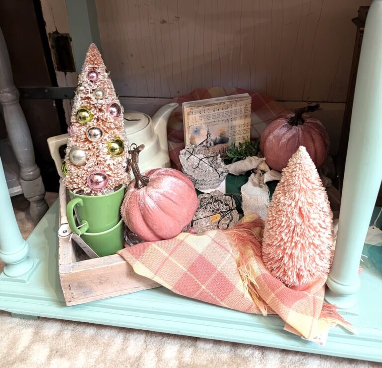 Vignette of pink fall and Christmas