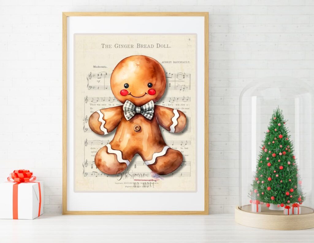 Cute Gingerbread on Vintage Gingerbread Doll Music Sheet.