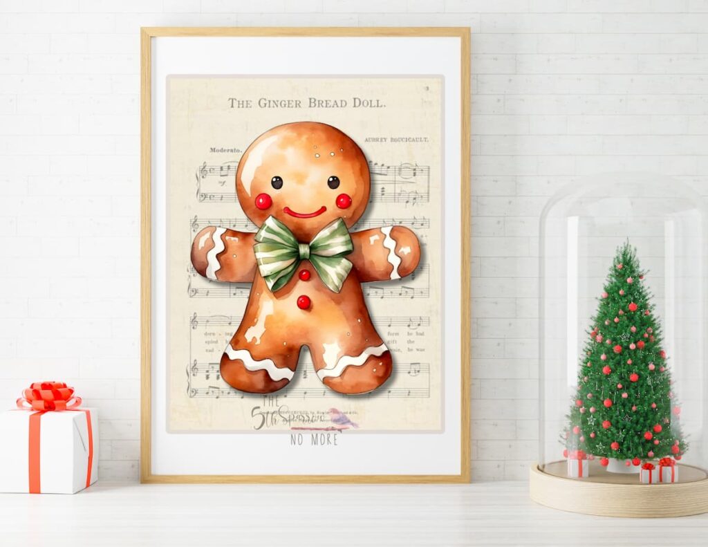 Cute Gingerbread on Vintage Gingerbread Doll Music Sheet.