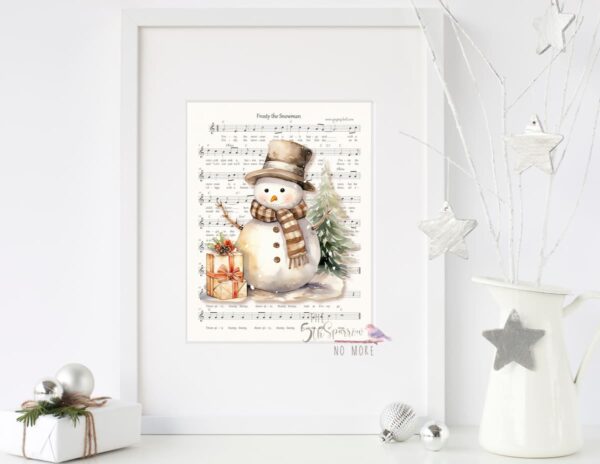 Framed Watercolor Snowman on Frosty the Snowman Music Sheet