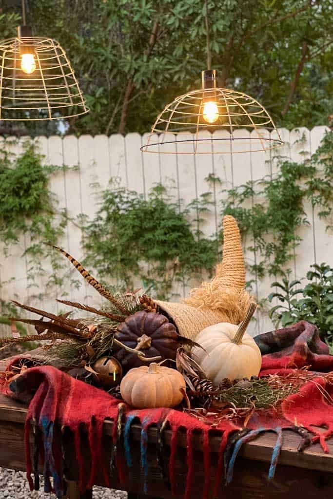 table with pumpkins and cornucopia