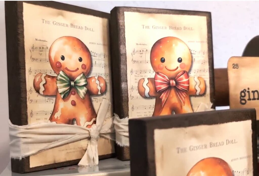 gingerbread doll printable on wood block