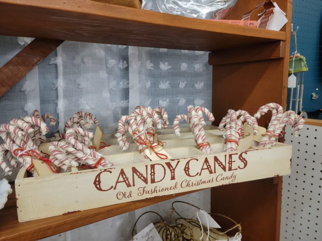 Fabric Candy Canes in white candy cane box