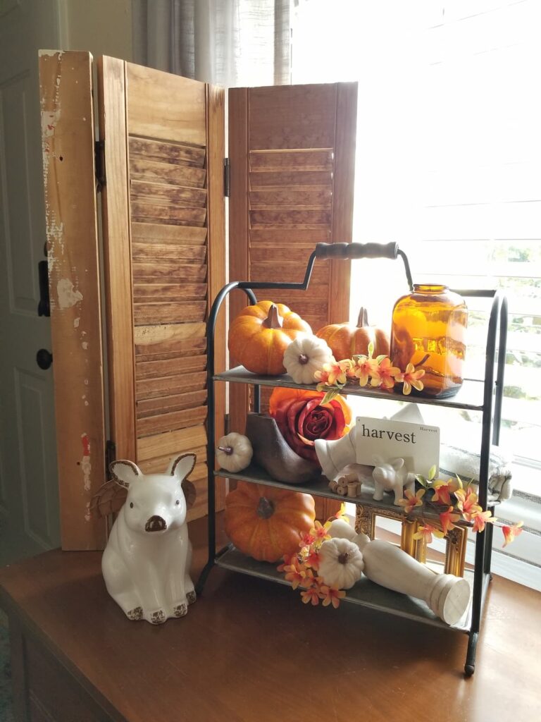 Tiered tray and wood shutters