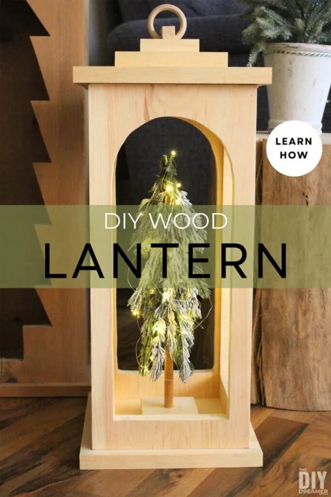 Wood lantern with small tree inside