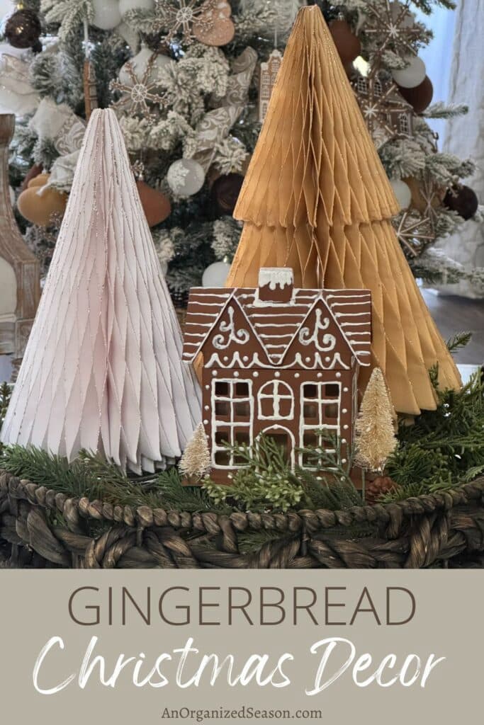 gingerbread house in greenery