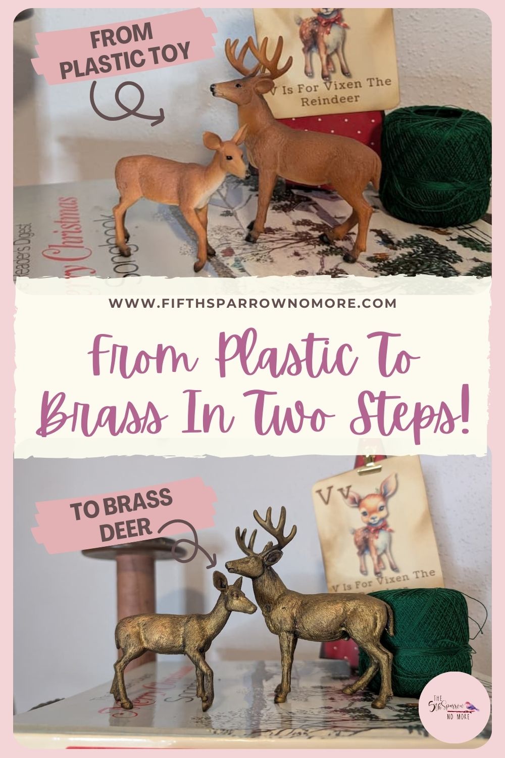 Decorating with brass decor is so popular, do it cheaply when you make your own brass deer decor from plastic toys.