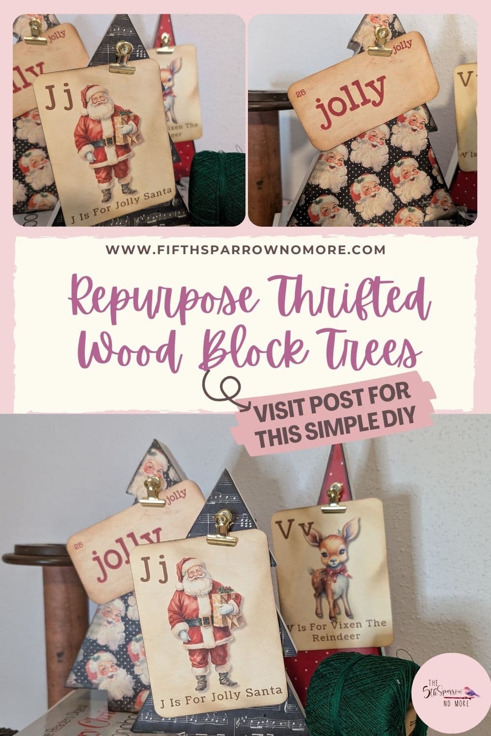 Post shares a simple repurpose - wood block trees for pictures and recipes using paper and picture clips I created functional Christmas decor.