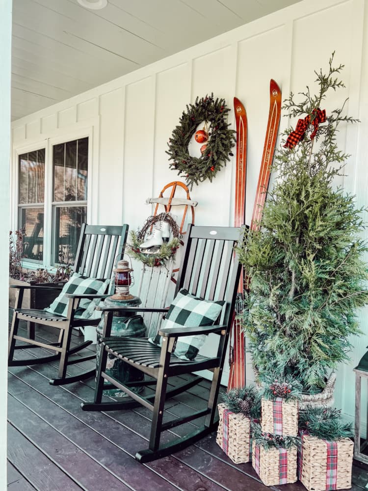 Christmas decorated front porch