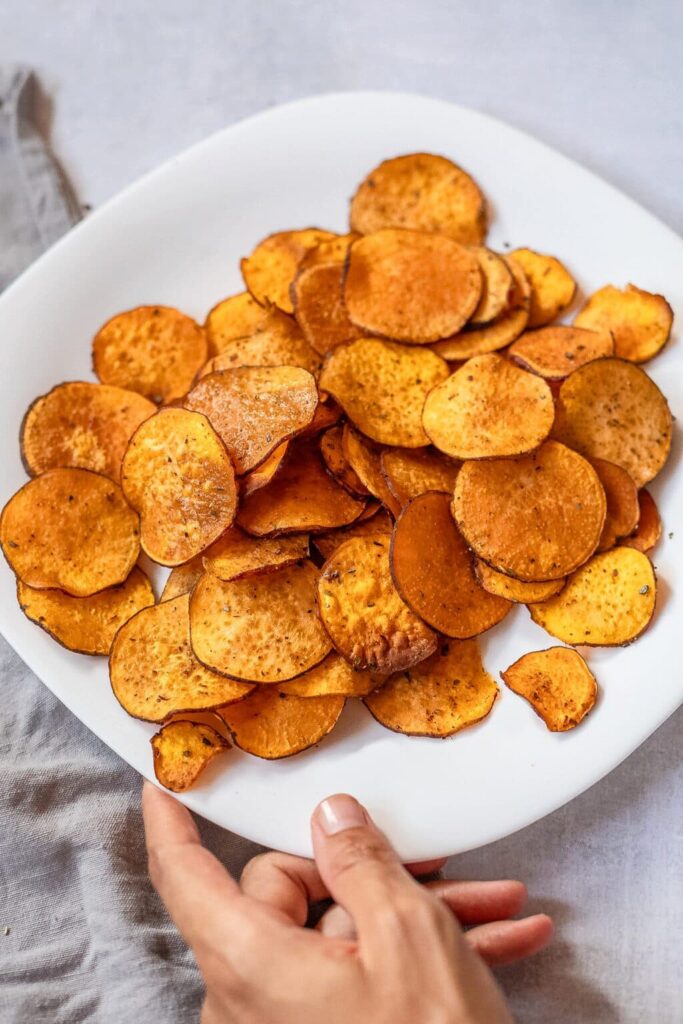 plate of sweet potato chips