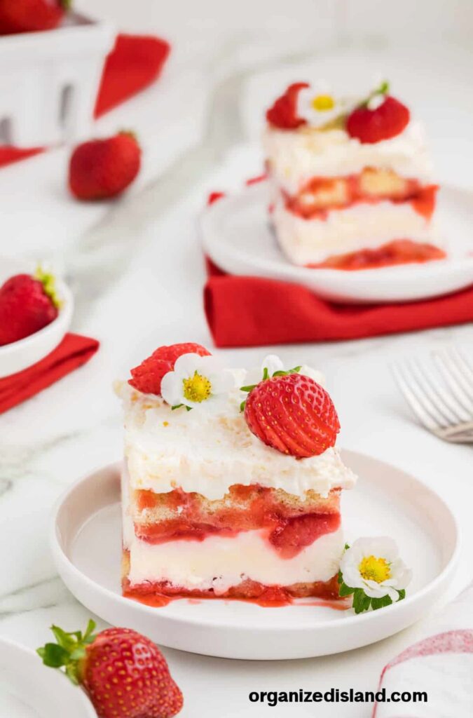 strawberry cake on white plate