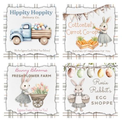 Download the Vintage Easter printable mini signs and tag set today - 4 X 4 signs are perfect for vignettes and tiered trays. Use the coordinating tags for crafting projects and gifts.