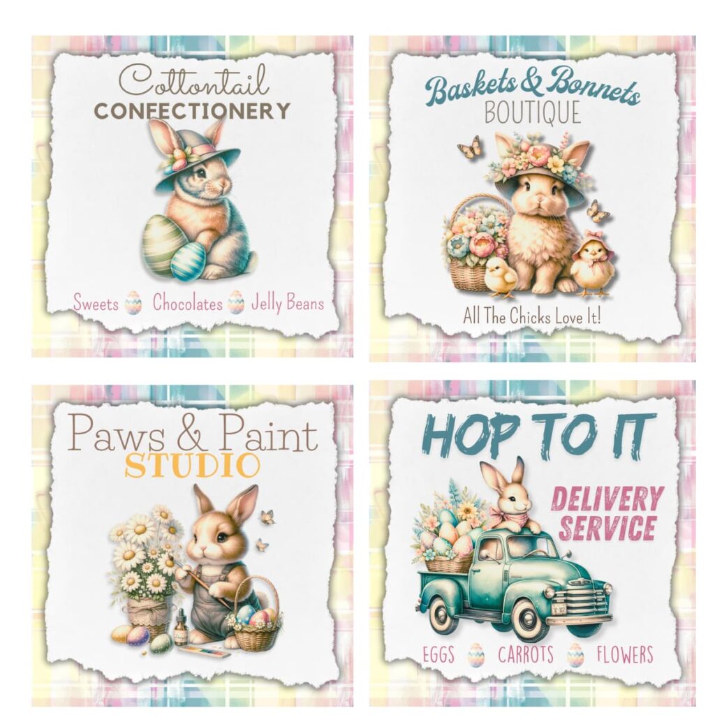 Download the pastel Easter printable mini signs and tag set today - 4 X 4 signs are perfect for vignettes and tiered trays. Use the coordinating tags for crafting projects and gifts.