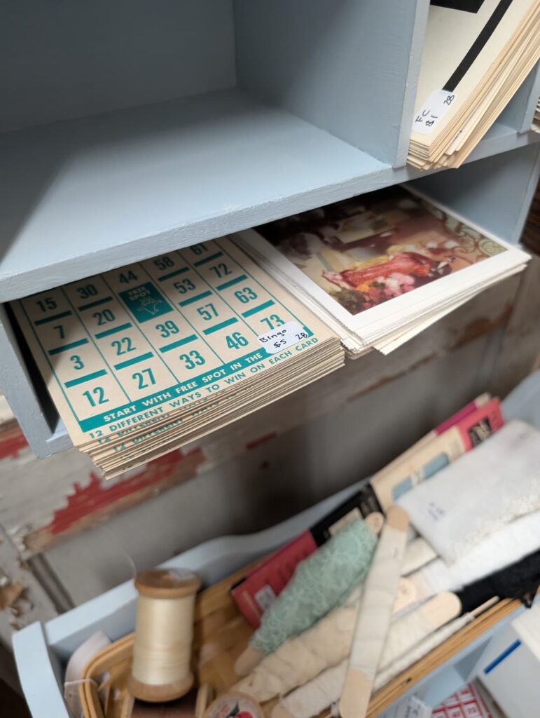 shelf with bingo cards