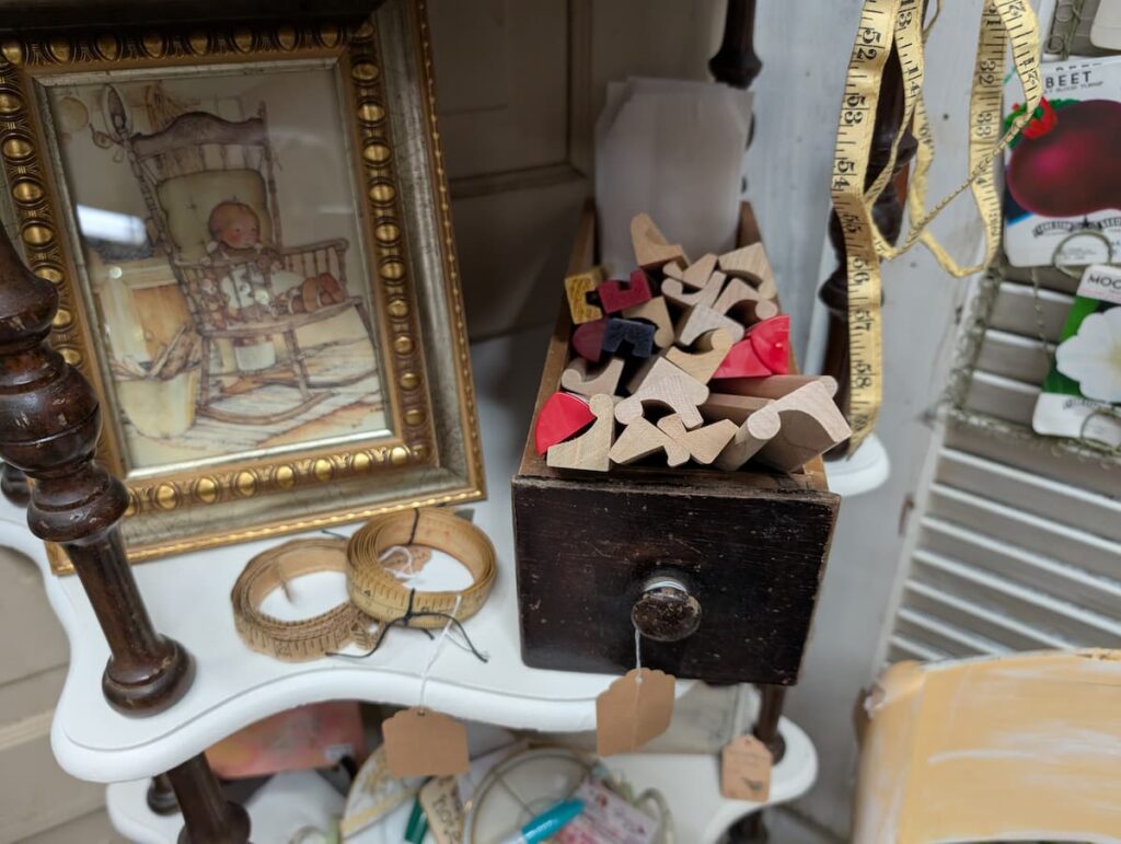 scrabble boards in a sewing machine drawer