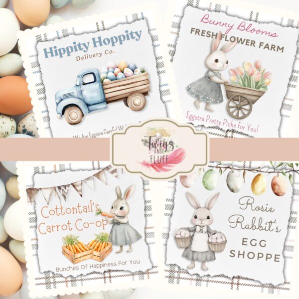 Download the Vintage Easter printable mini signs and tag set today - 4 X 4 signs are perfect for vignettes and tiered trays. Use the coordinating tags for crafting projects and gifts.