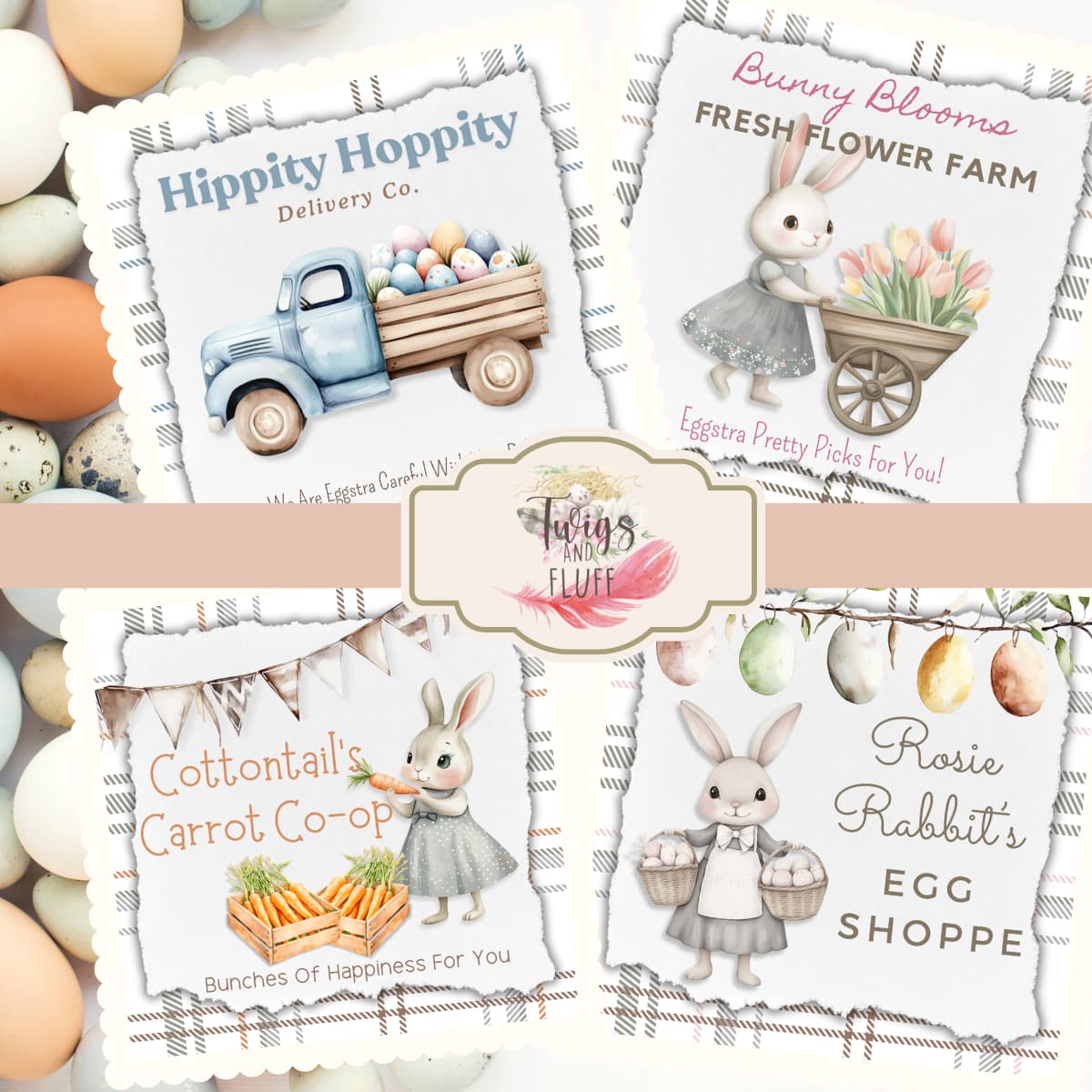 Download the Vintage Easter printable mini signs and tag set today - 4 X 4 signs are perfect for vignettes and tiered trays. Use the coordinating tags for crafting projects and gifts.