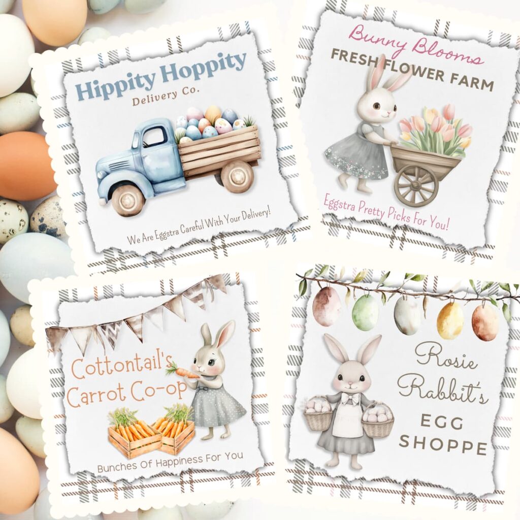 Download the Vintage Easter printable mini signs and tag set today - 4 X 4 signs are perfect for vignettes and tiered trays. Use the coordinating tags for crafting projects and gifts.