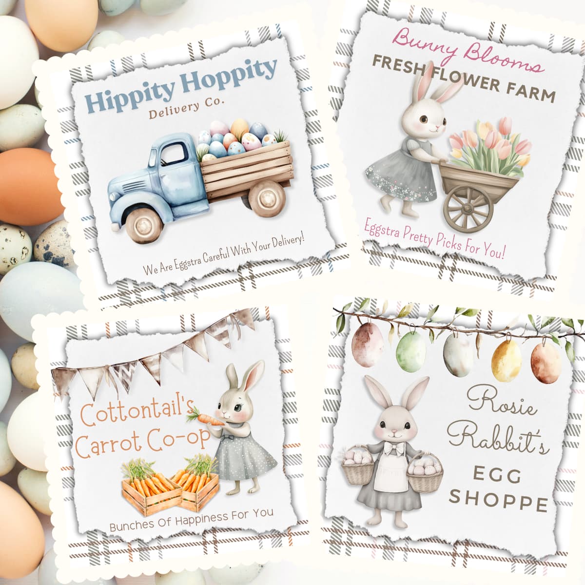 Download the Vintage Easter printable mini signs and tag set today - 4 X 4 signs are perfect for vignettes and tiered trays. Use the coordinating tags for crafting projects and gifts.