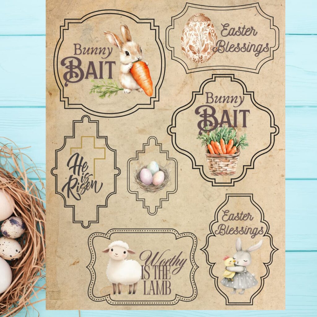 Download the pastel Easter printable mini signs and tag set today - 4 X 4 signs are perfect for vignettes and tiered trays. Use the coordinating tags for crafting projects and gifts.