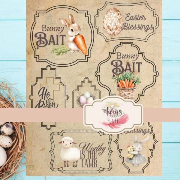 Download the pastel Easter printable mini signs and tag set today - 4 X 4 signs are perfect for vignettes and tiered trays. Use the coordinating tags for crafting projects and gifts.