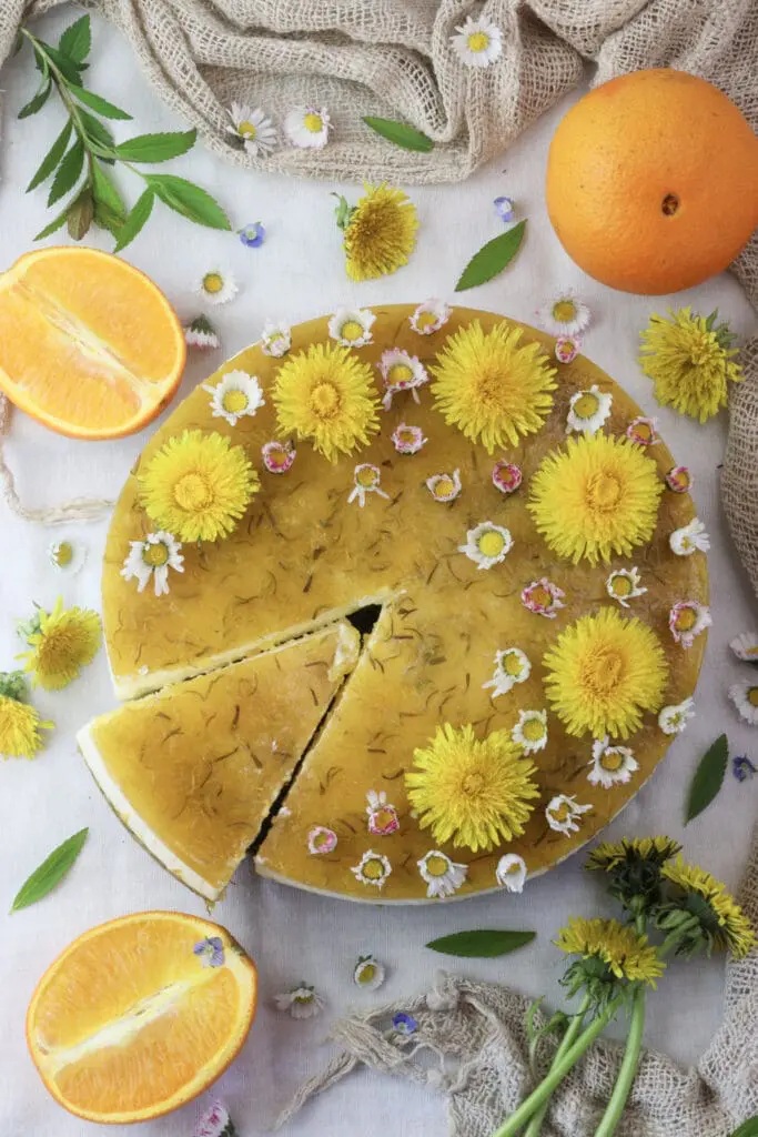 yellow cake with dandelion