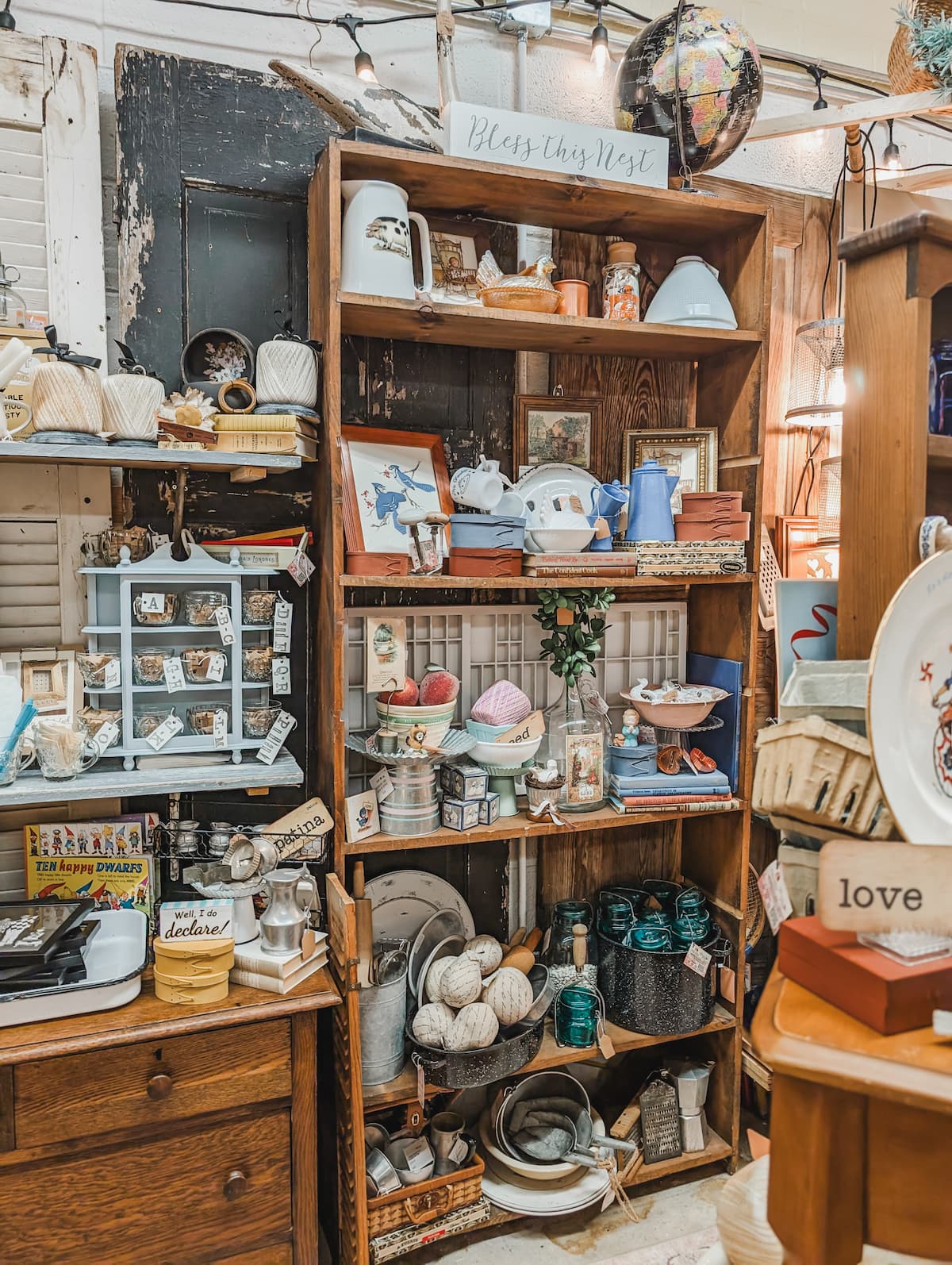 Shelves styled in vintage booth