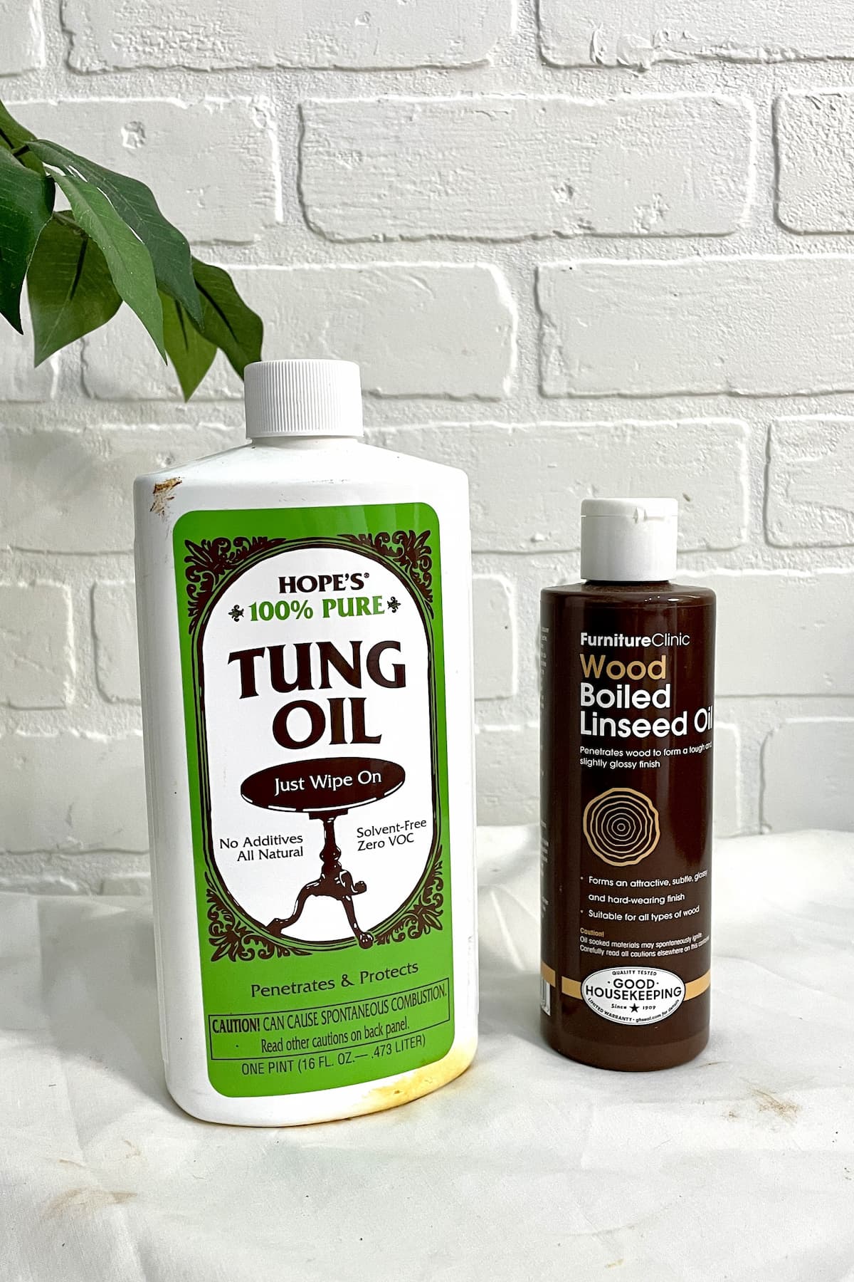 bottles of tung oil and linseed oil