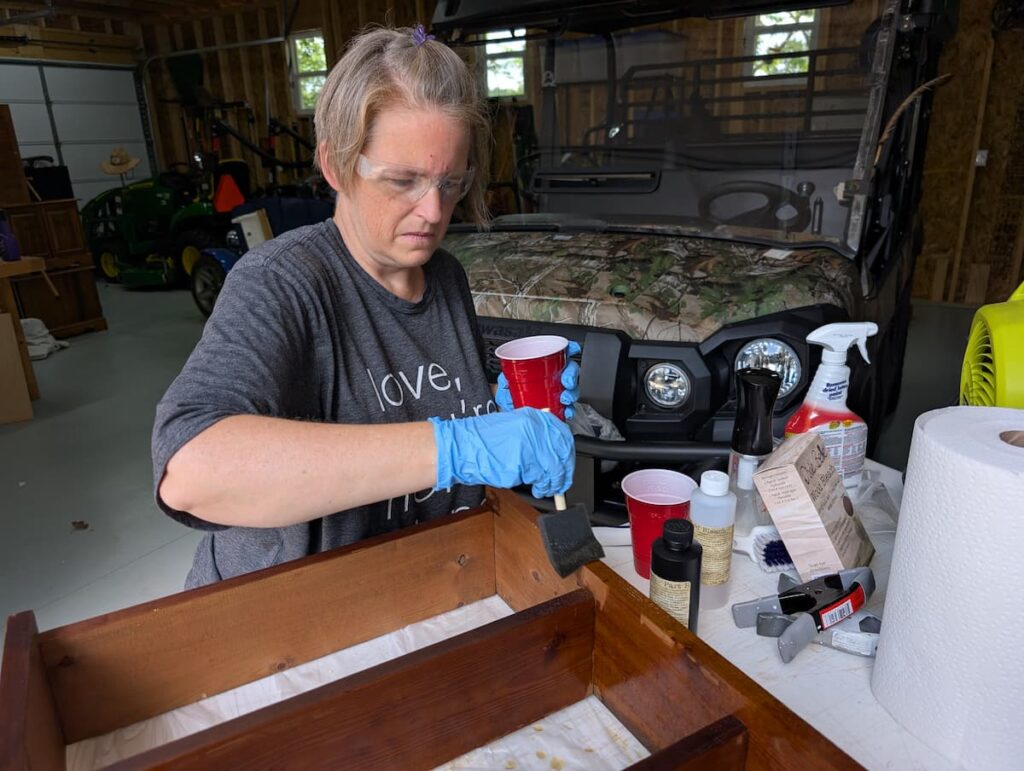 applying product with foam brush