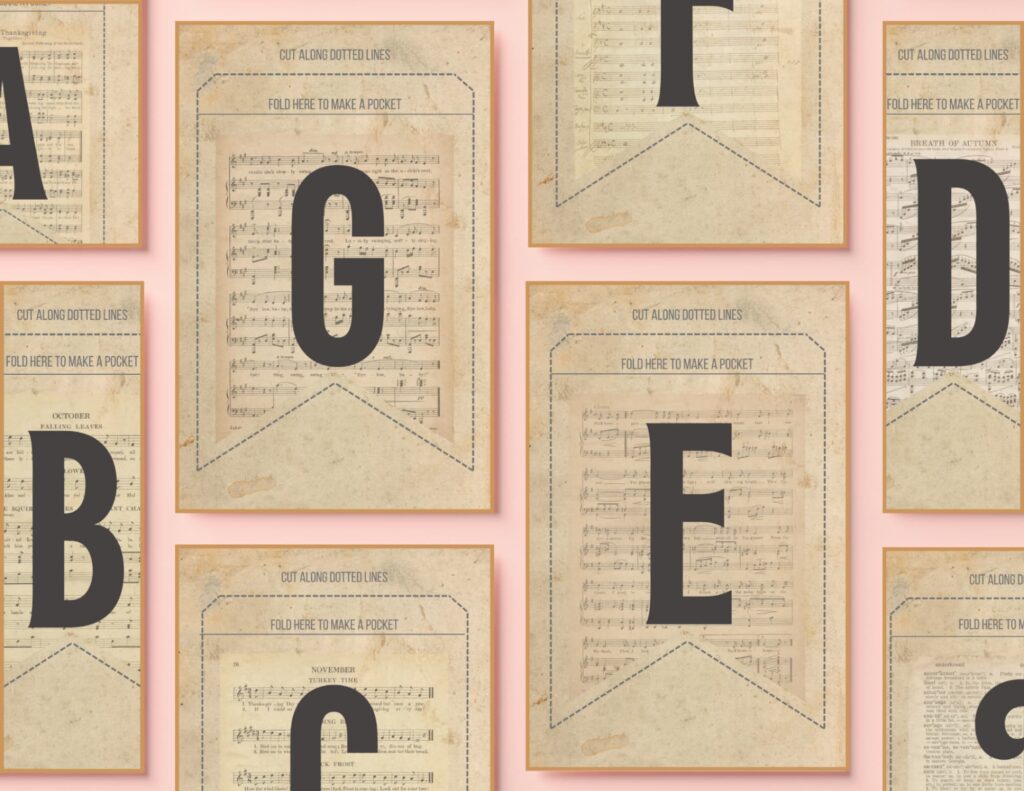 Download the printable rustic and vintage fall banner. For a mantel, parties, or print small for a wreath! Includes letters, numbers punctuation and blanks.