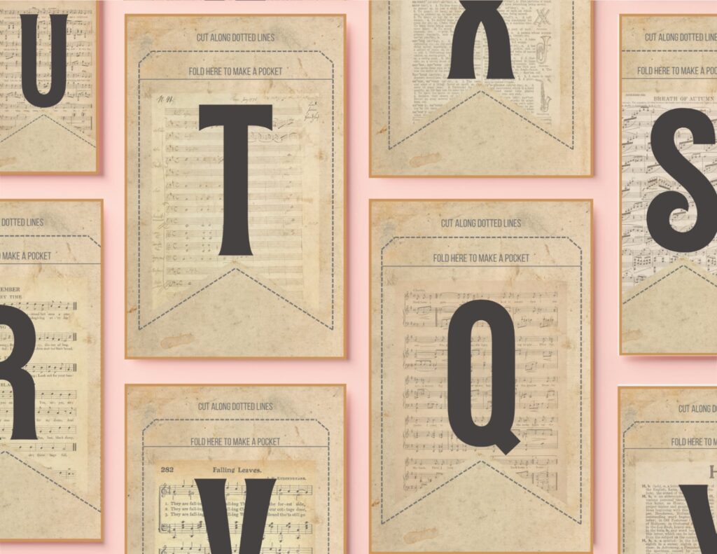 Download the printable rustic and vintage fall banner. For a mantel, parties, or print small for a wreath! Includes letters, numbers punctuation and blanks.