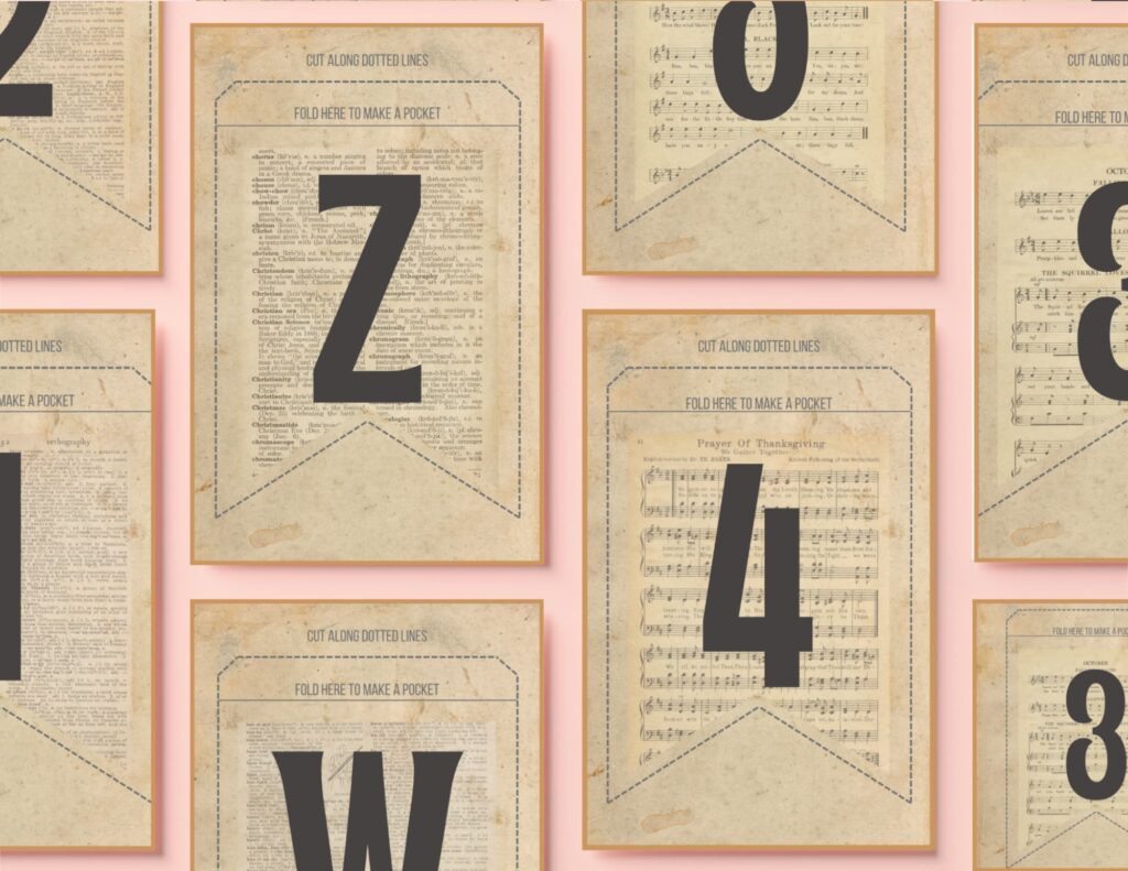 Download the printable rustic and vintage fall banner. For a mantel, parties, or print small for a wreath! Includes letters, numbers punctuation and blanks.