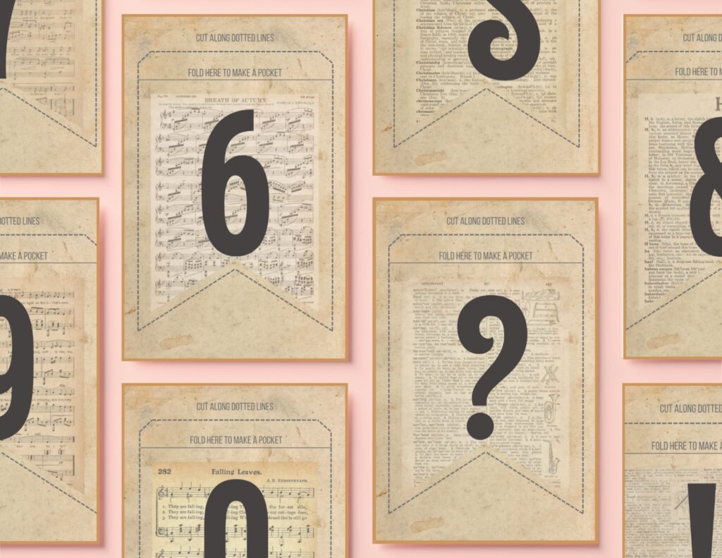 Download the printable rustic and vintage fall banner. For a mantel, parties, or print small for a wreath! Includes letters, numbers punctuation and blanks.