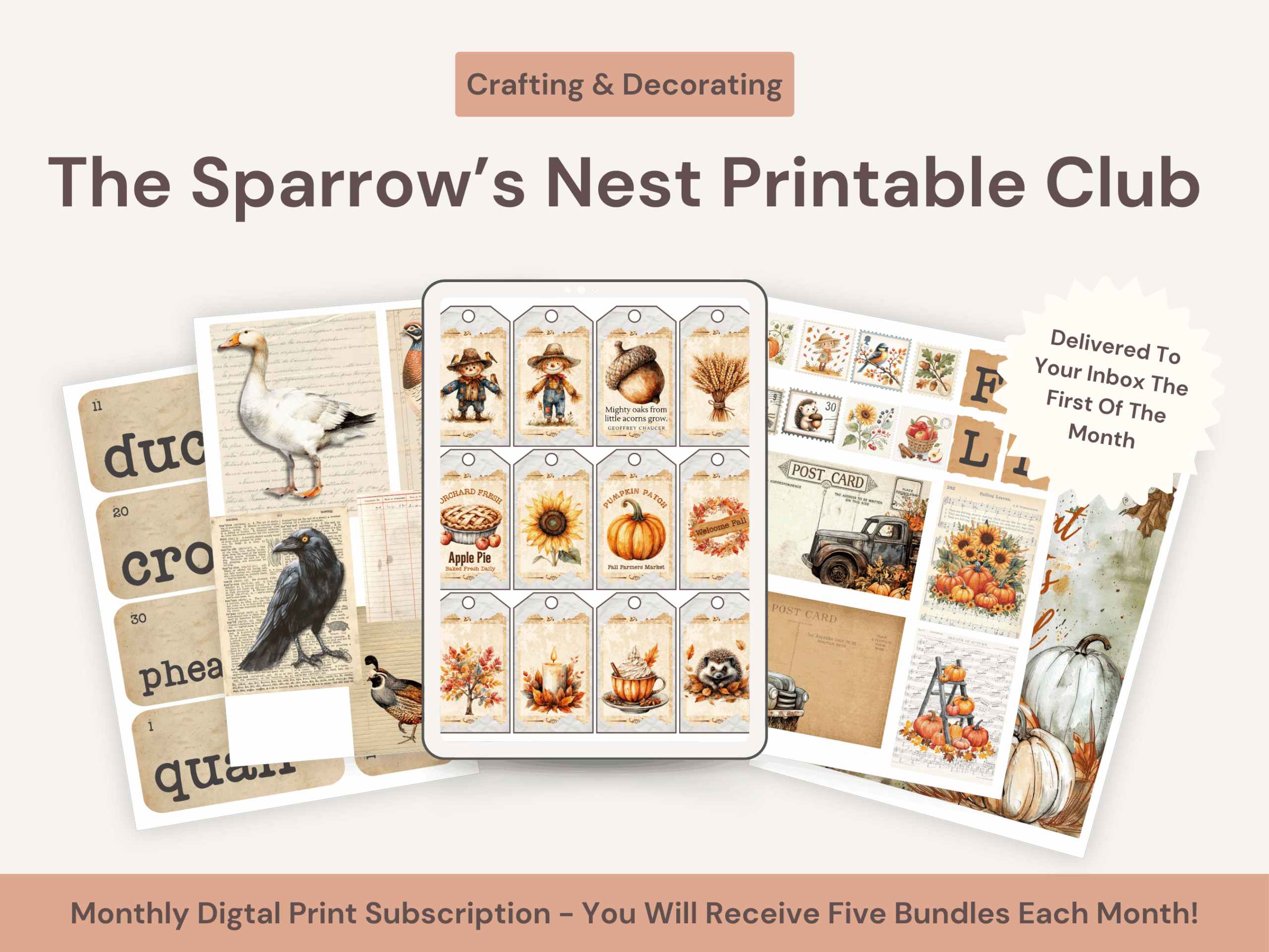 Thank you for signing up for the Sparrow's Nest Printable Club Reserved Spot - in the subscription you'll get 5 printable bundles each month.