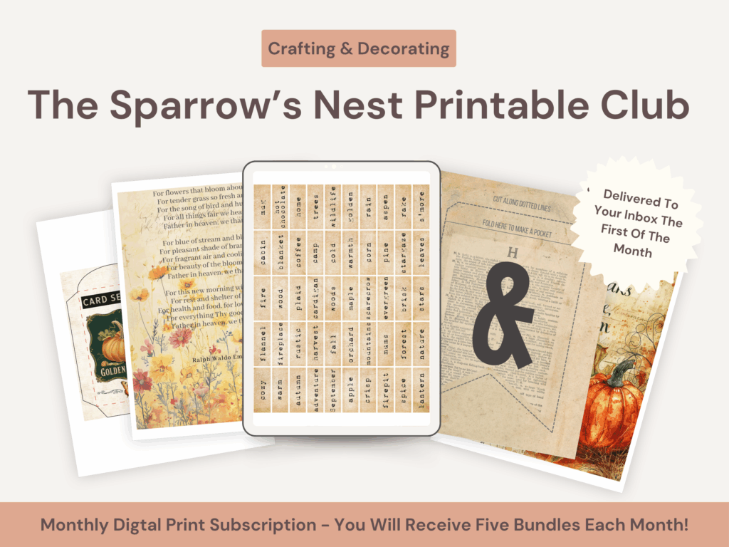 Thank you for signing up for the Sparrow's Nest Printable Club Reserved Spot - in the subscription you'll get 5 printable bundles each month.