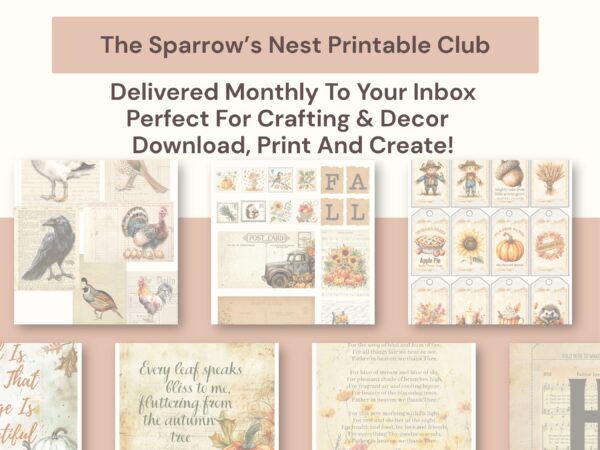 Thank you for signing up for the Sparrow's Nest Printable Club Reserved Spot - in the subscription you'll get 5 printable bundles each month.